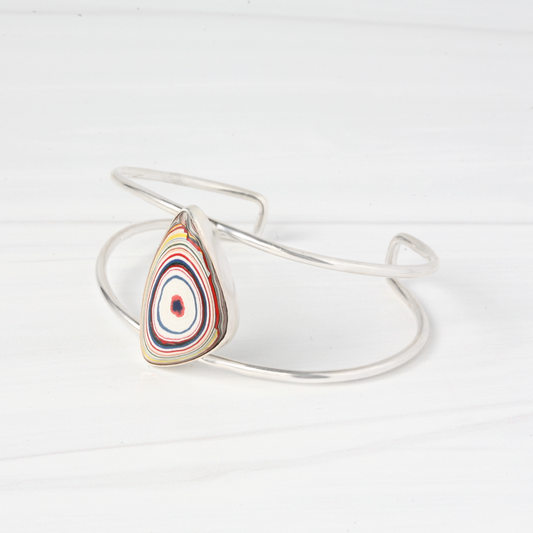Triangular Fordite silver cuff bracelet