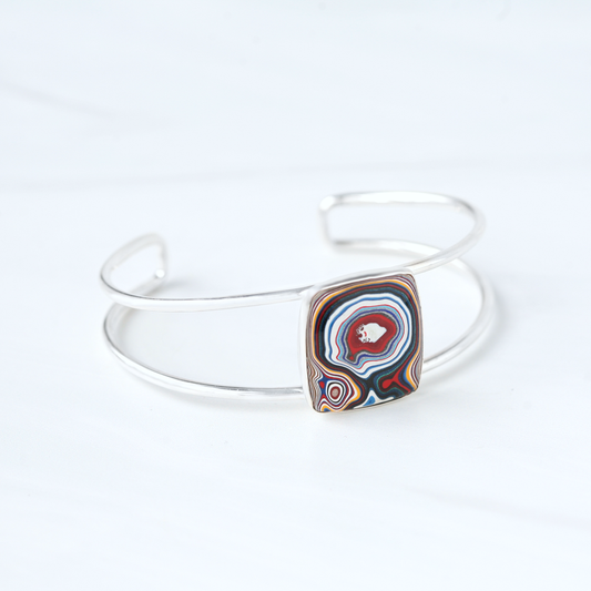 Square Fordite silver cuff Bracelet