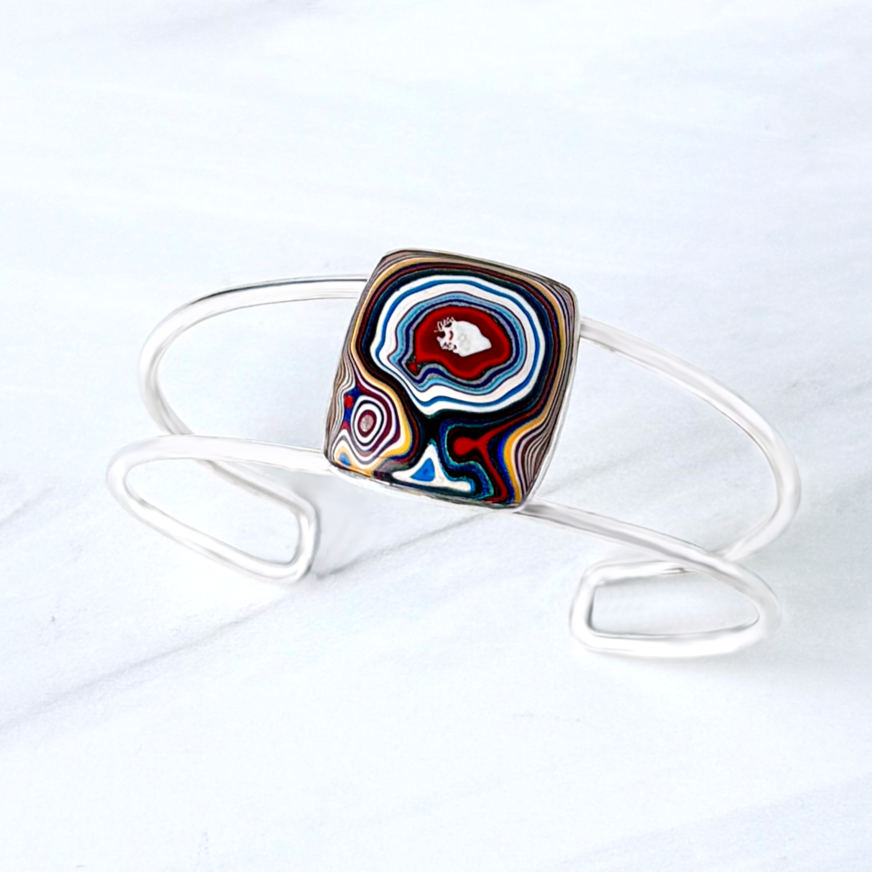Square Fordite silver cuff Bracelet
