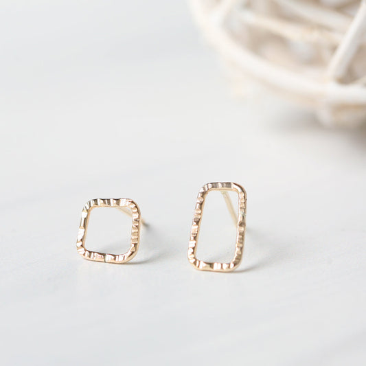 14k gold-filled asymmetric square rectangle post earrings