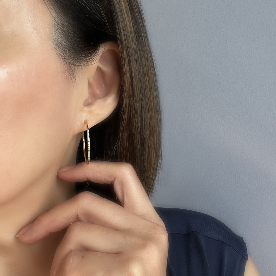 14k Yellow Gold Filled Textured Hoop Post Earrings - Large RIPPLE Hoops