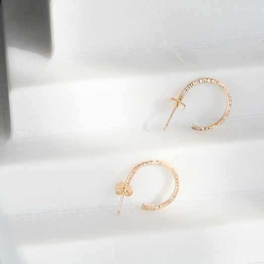 14k Gold Filled Textured Hoop Post Earrings - Small RIPPLE Hoops