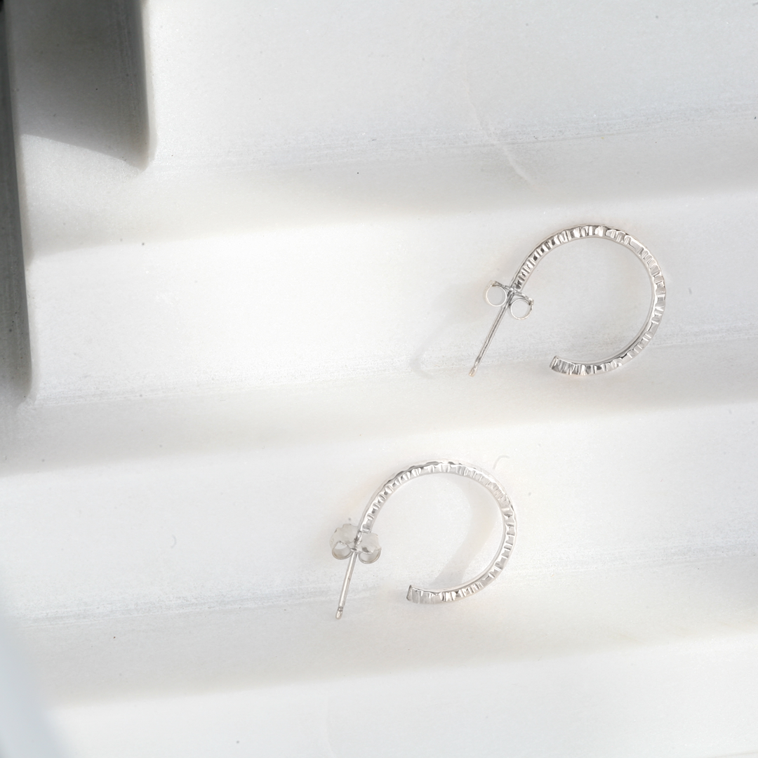 14k Yellow Gold Filled Textured Hoop Post Earrings - Large RIPPLE Hoops