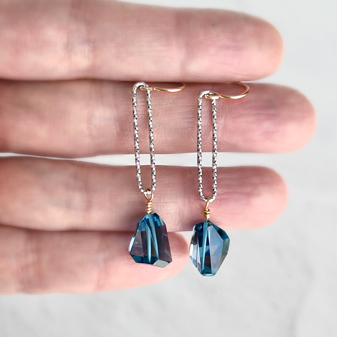Mixed Metals and Free Form London Blue Topaz Dangle Earrings - ARIZONA