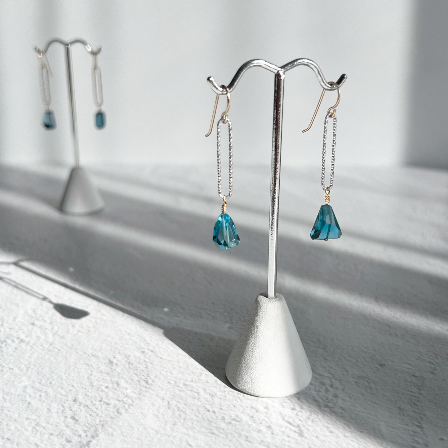Mixed Metals and Free Form London Blue Topaz Dangle Earrings - ARIZONA