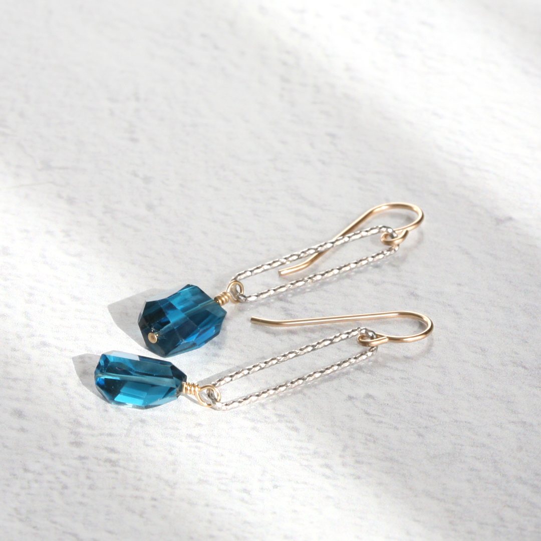 Mixed Metals and Free Form London Blue Topaz Dangle Earrings - ARIZONA