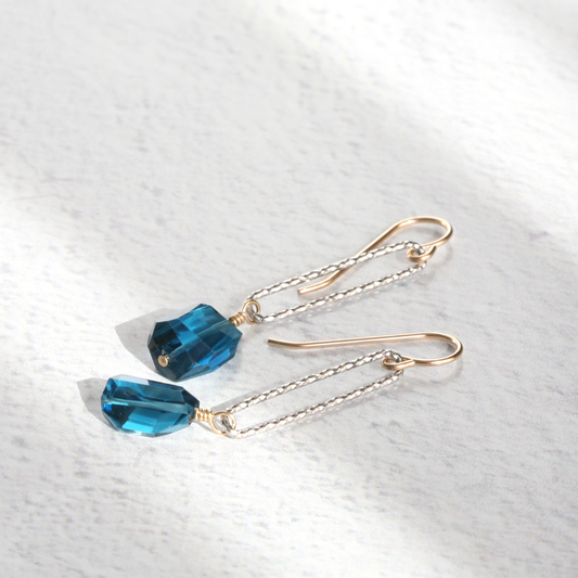 Mixed Metals and Free Form London Blue Topaz Dangle Earrings - ARIZONA