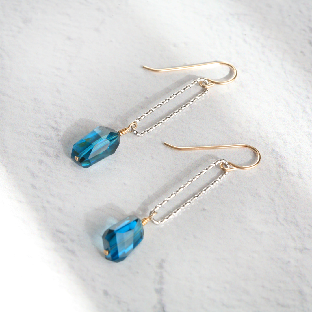 Mixed Metals and Free Form London Blue Topaz Dangle Earrings - ARIZONA