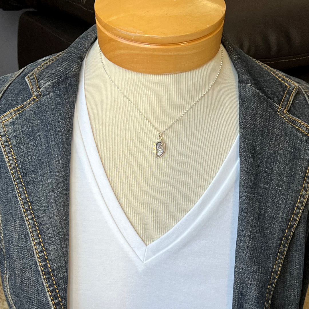 Black tourmalinated quartz necklace with 18k gold accent