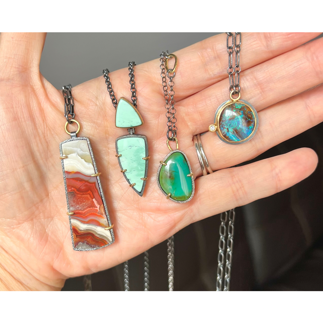 Mexican Crazy Lace Agate, Varisite, Green Turquoise, Boulder Opal Necklaces