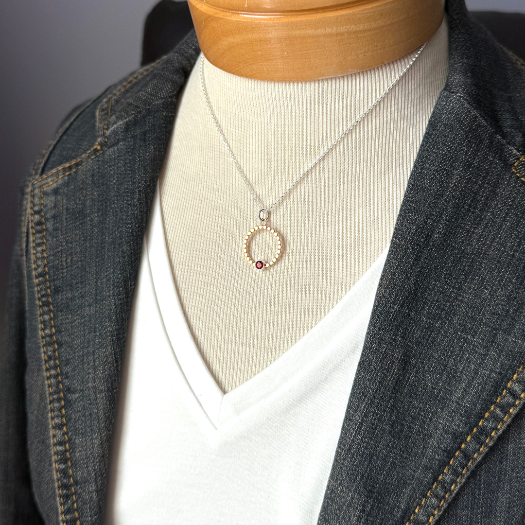 14k Gold Filled Circle and Garnet Pendant Necklace