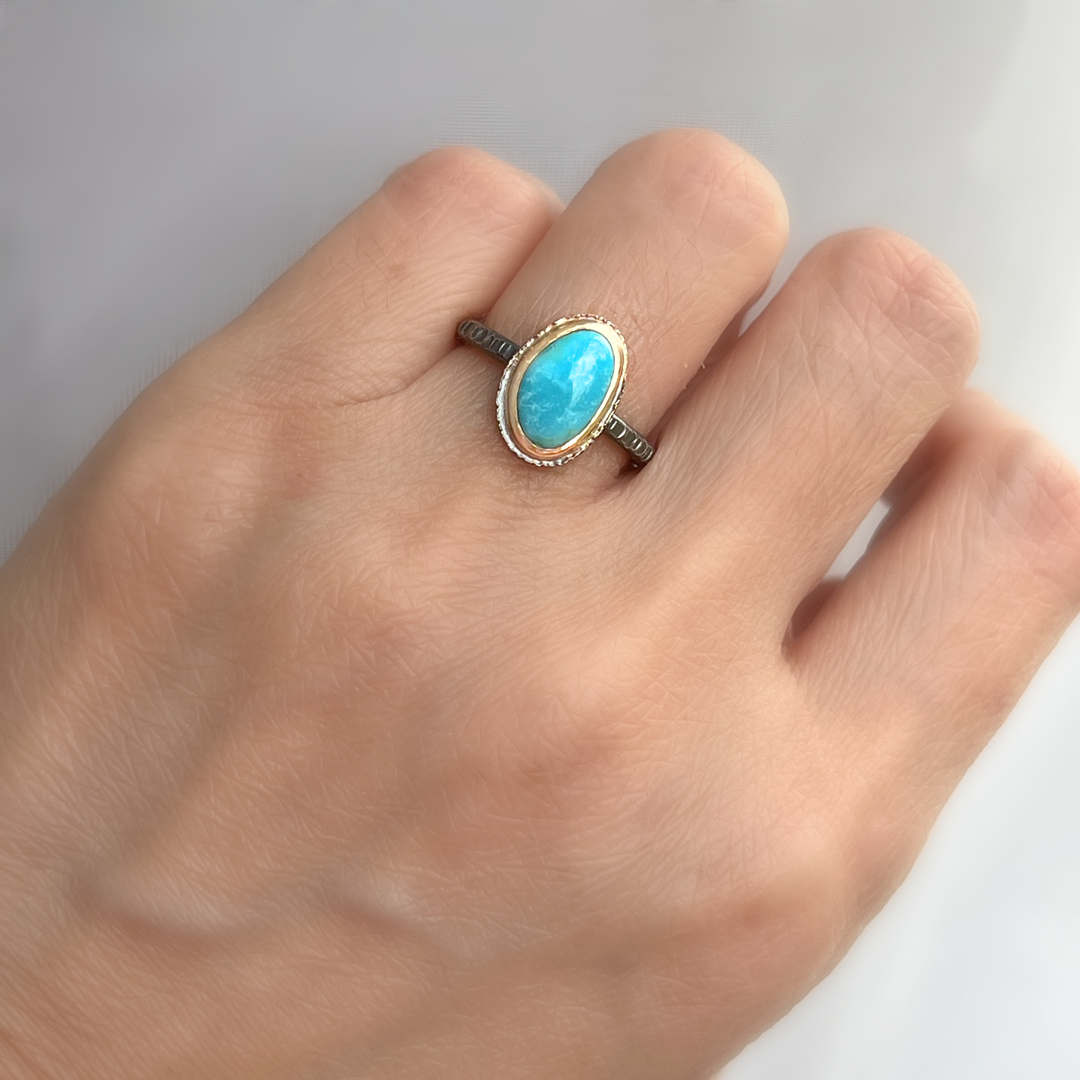 kingman turquoise ring in 14k gold and silver