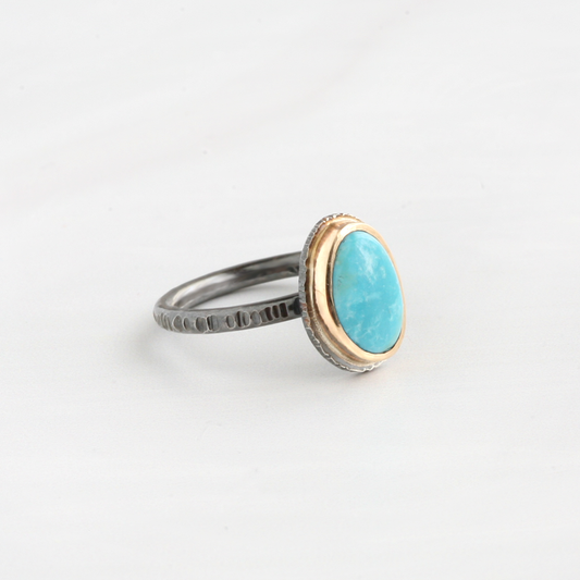 kingman turquoise ring in 14k gold and silver