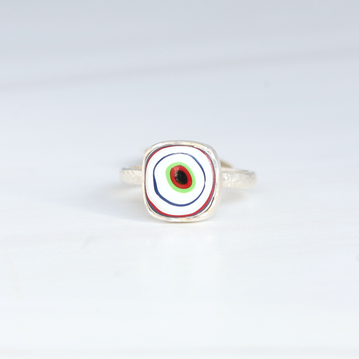 Square Fordite Silver Ring