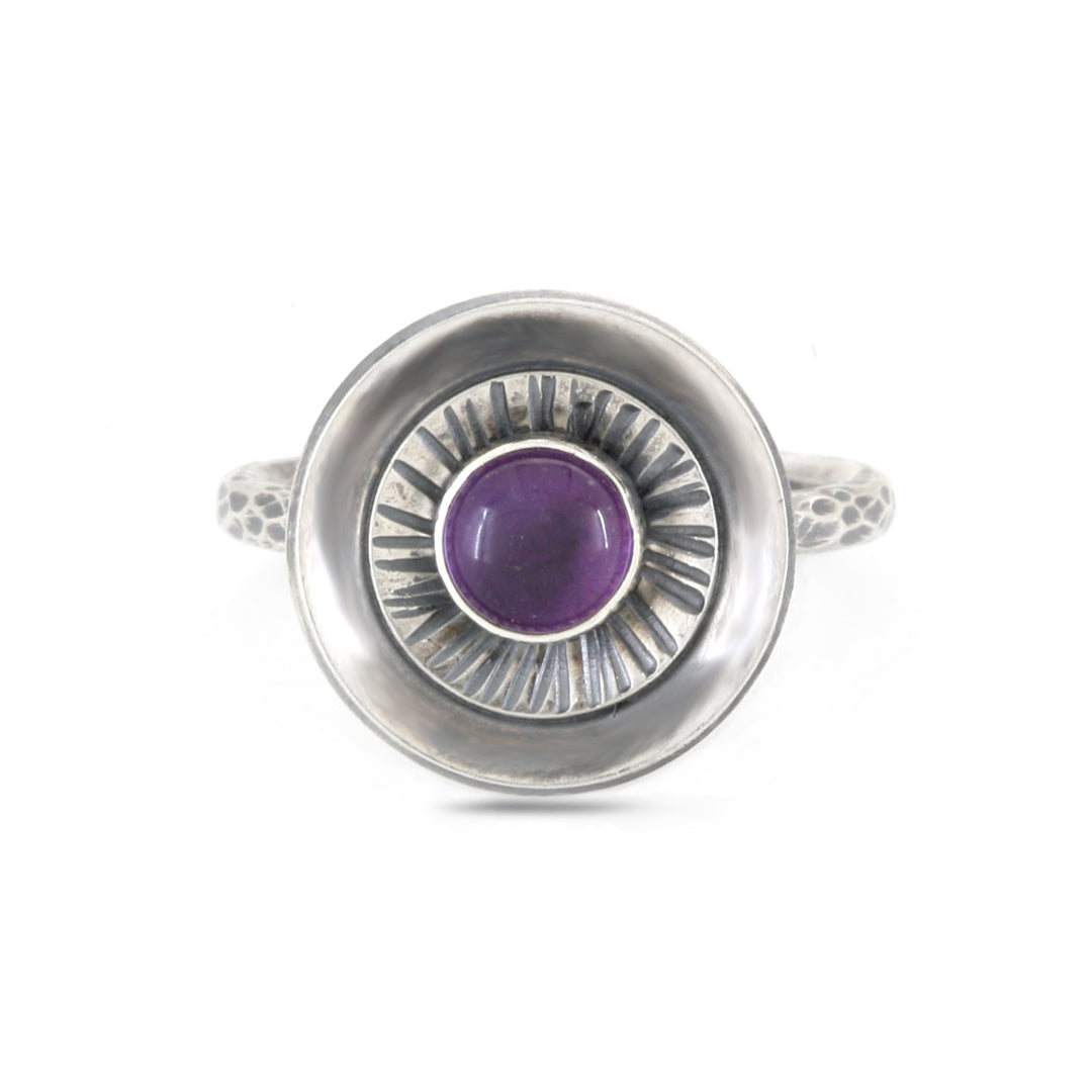 Garnet and Silver Starburst Ring