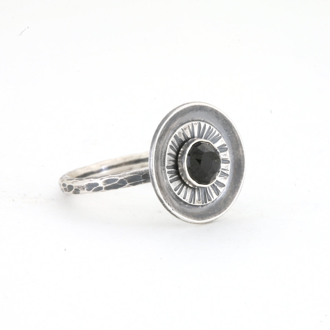Garnet and Silver Starburst Ring