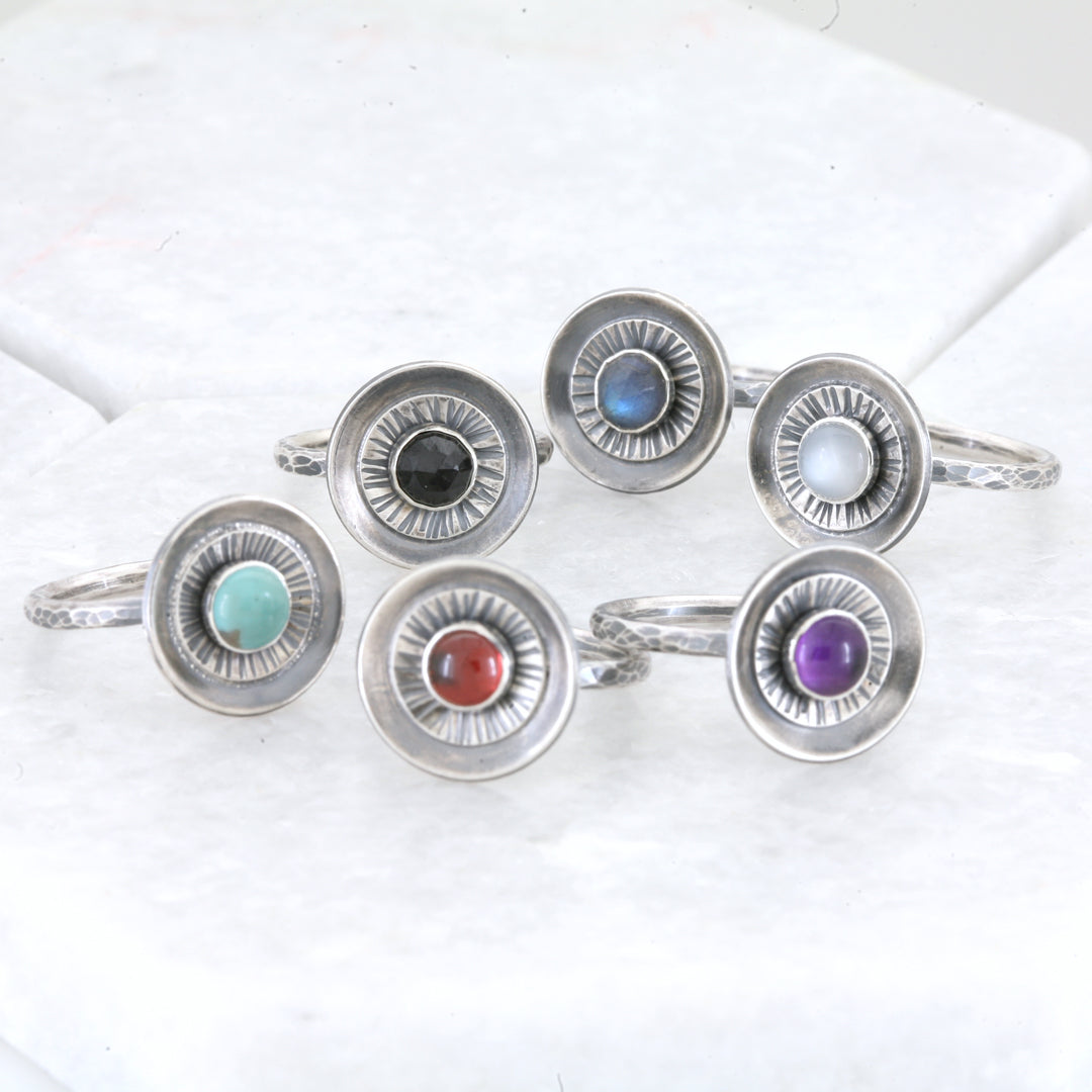 Garnet and Silver Starburst Ring