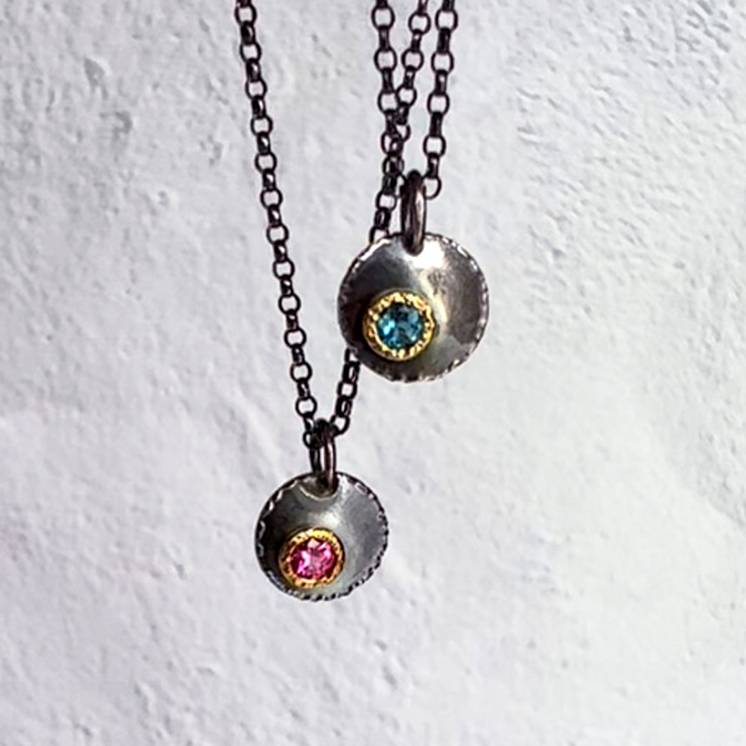 Dainty mixed 18k gold and sterling pink spinel necklace