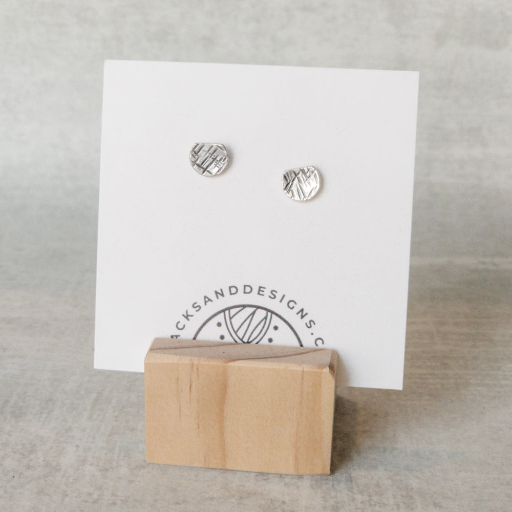 Modern Abstract Semi Round Silver Post Earring Studs