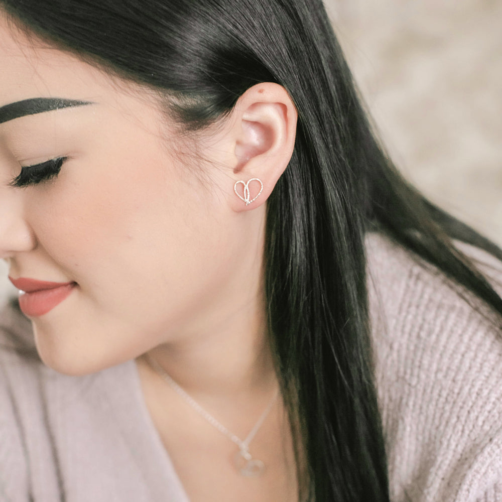 Paisley Textured Heart Post Earring Studs