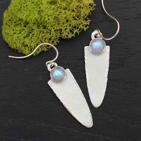 Silver and Rainbow Moonstone Dangle Earrings