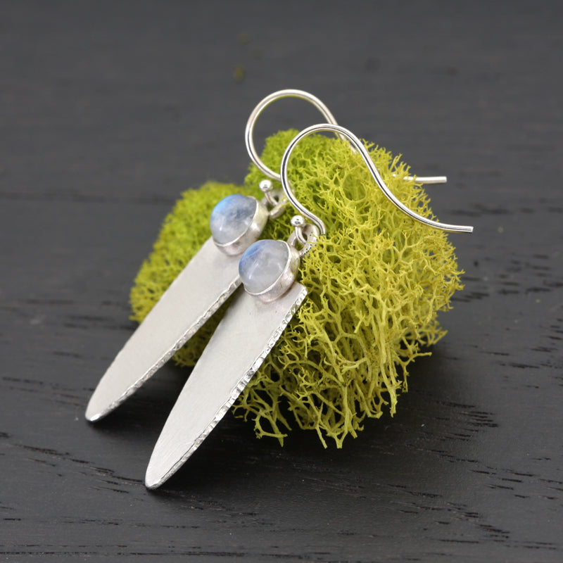 Silver and Rainbow Moonstone Dangle Earrings