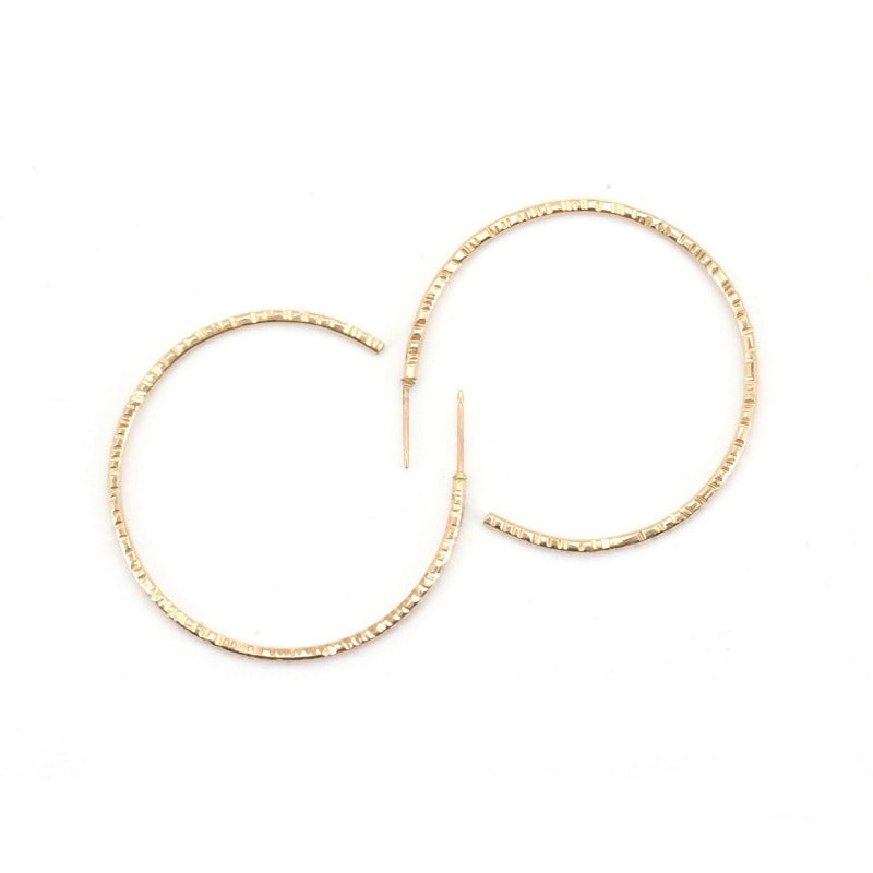 14k Yellow Gold Filled Textured Hoop Post Earrings - Large RIPPLE Hoops