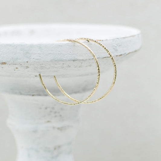 14k Gold Filled Textured Hoop Post Earrings - Large RIPPLE Hoops