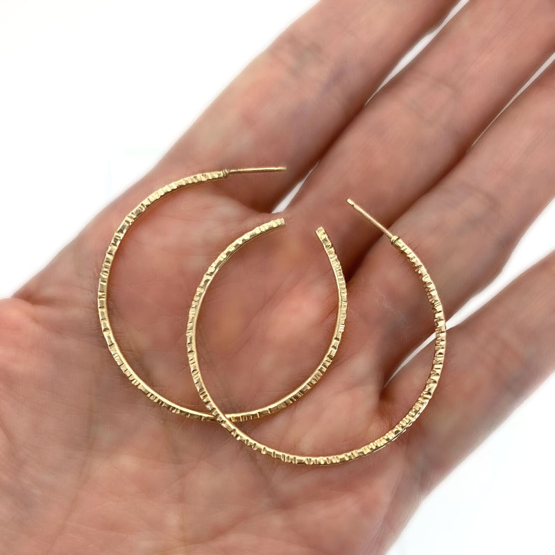 Hand Textured 14k Gold Filled Post Hoop