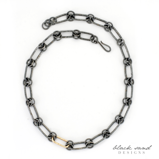 Handmade Mixed-Metal Hammered Elongated Heavy Chain - CHLOE