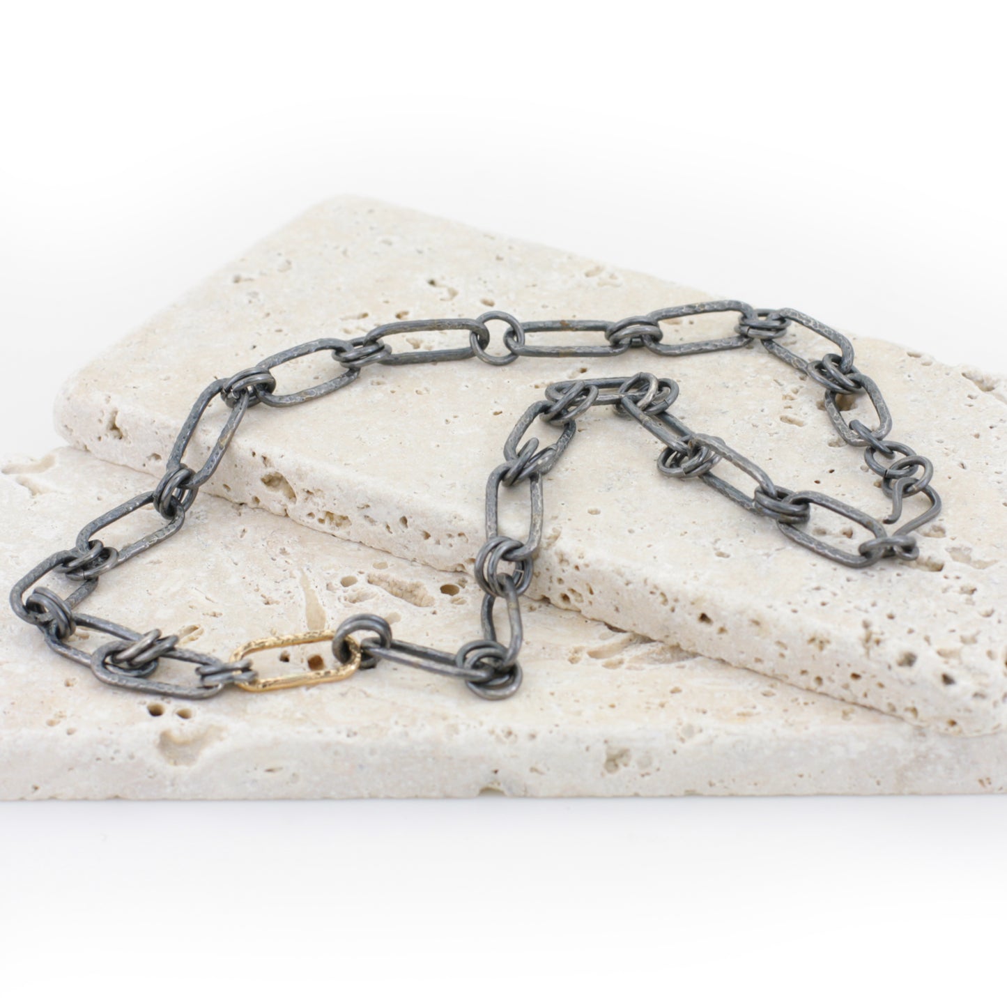 Handmade Mixed-Metal Hammered Elongated Heavy Chain - CHLOE