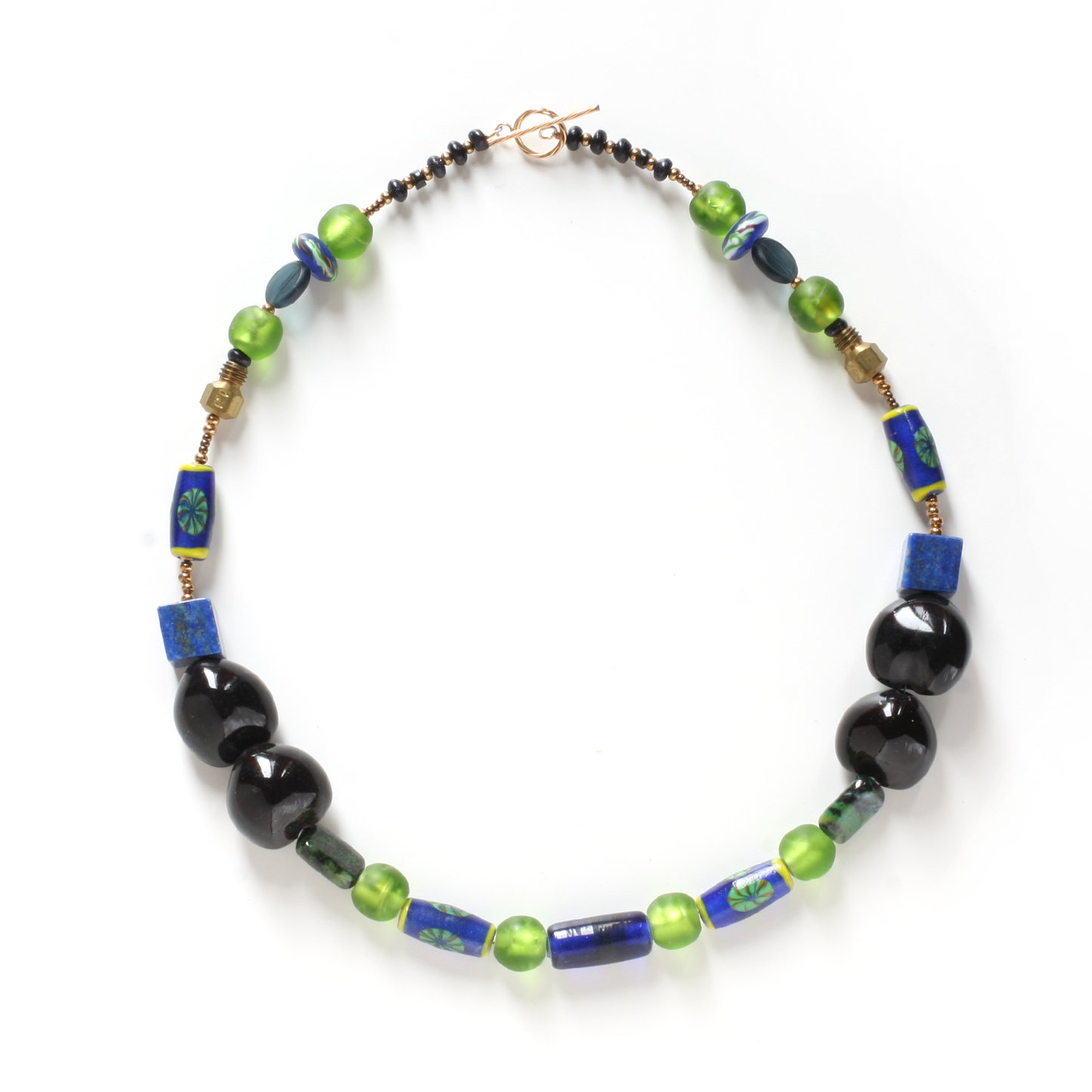 Spirituality - Kukui Nuts, Lapis, Glass Beads, and 14k Gold-Filled Necklace - Ann Friedman Collection