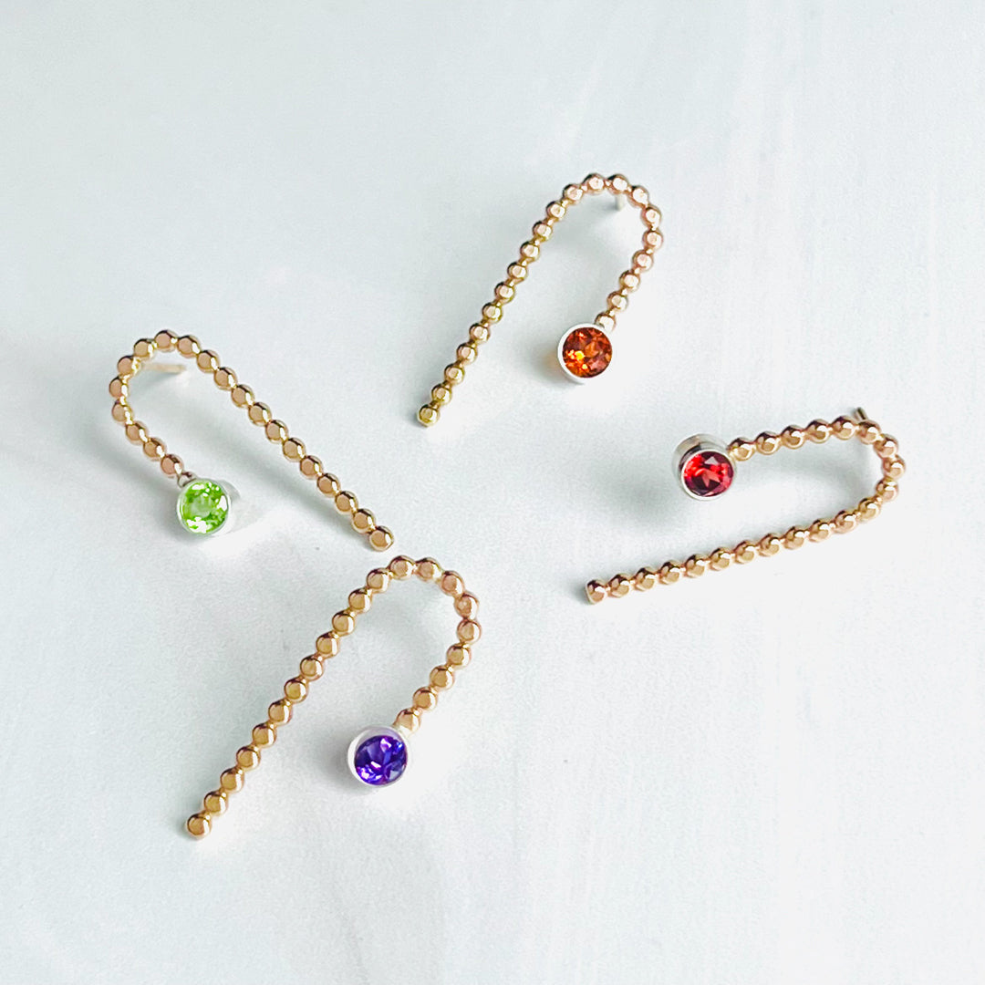 Modern Asymmetric 14k Gold-filled Earring Studs with Garnet - CANDY CANE