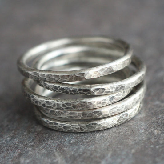 Oxidized Hammered Sterling Silver Ring