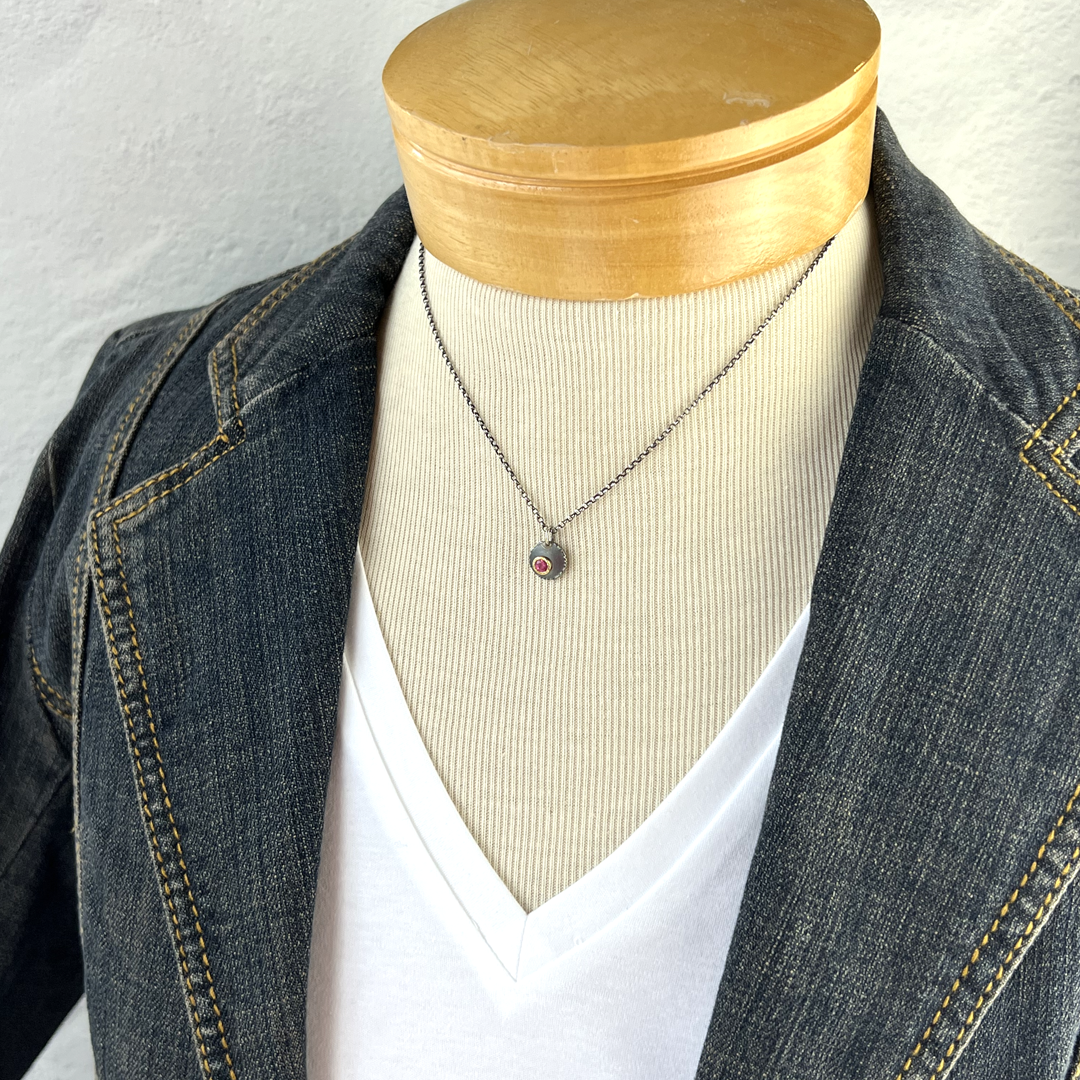 Dainty mixed 18k gold and sterling pink spinel necklace