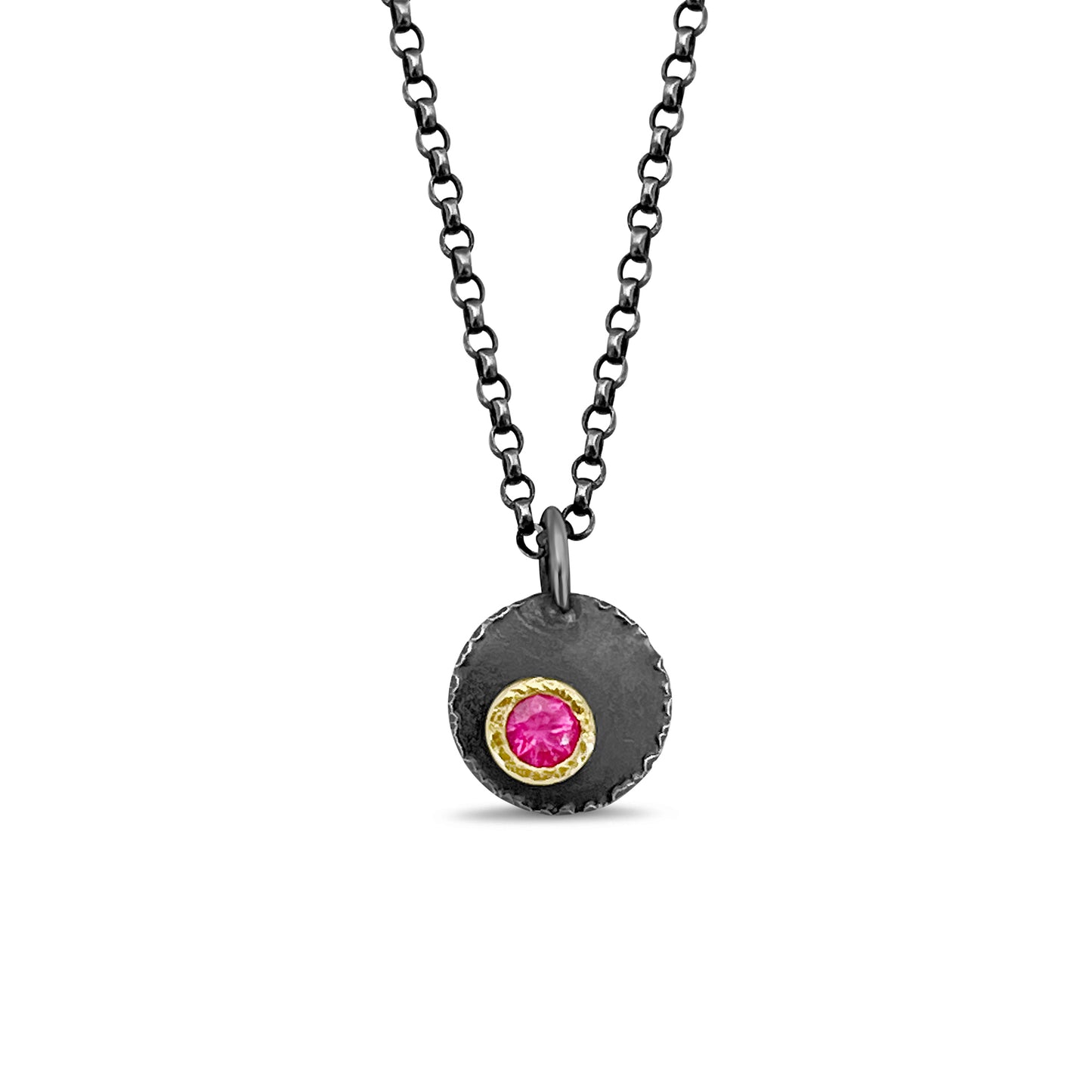 Artisan made 18k gold silver and pink spinel necklace