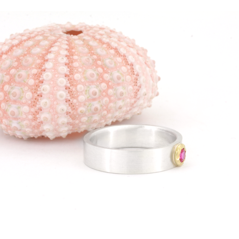 Clean Modern 18k and Silver Ruby Ring