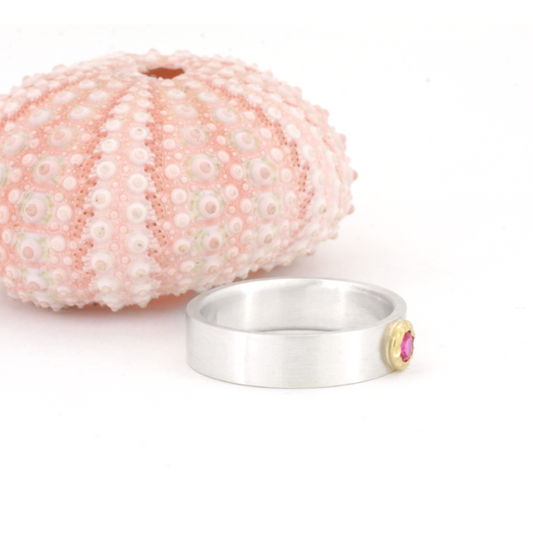 Clean Modern 18k and Silver Ruby Ring