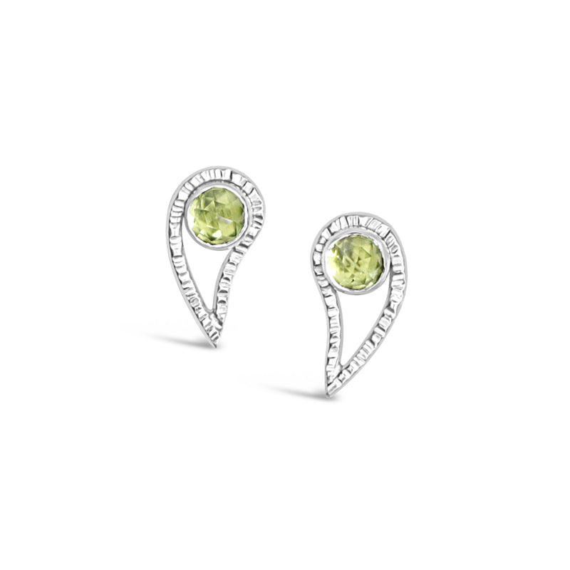 Silver Paisley and Green Peridot Studs