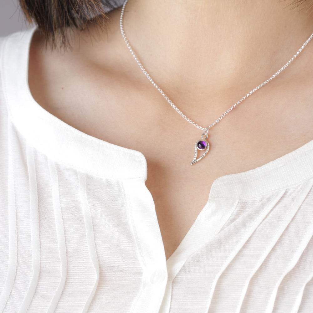 Silver Paisley and Amethyst pendant necklace