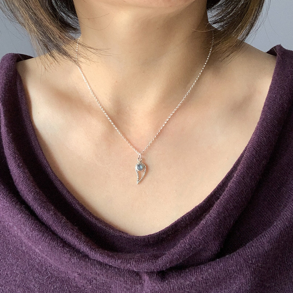 Silver Paisley and Black Moonstone pendant necklace