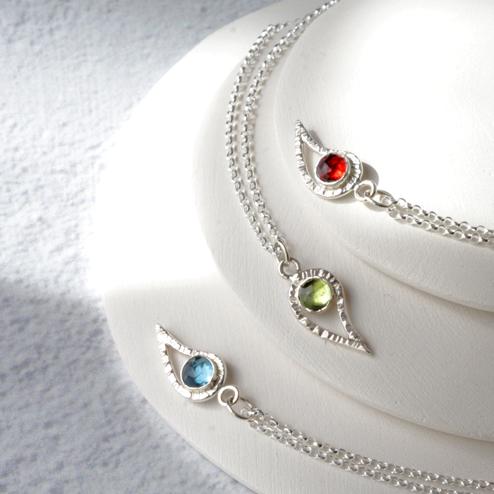 Paisley Necklace with Garnet, Topaz, or Peridot