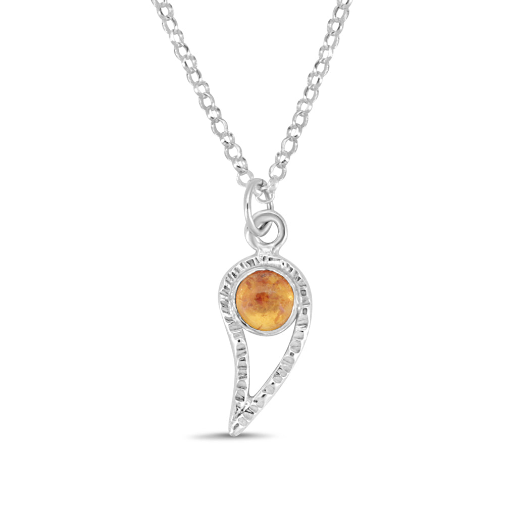 Silver Paisley and Spessartine Garnet Pendant Necklace