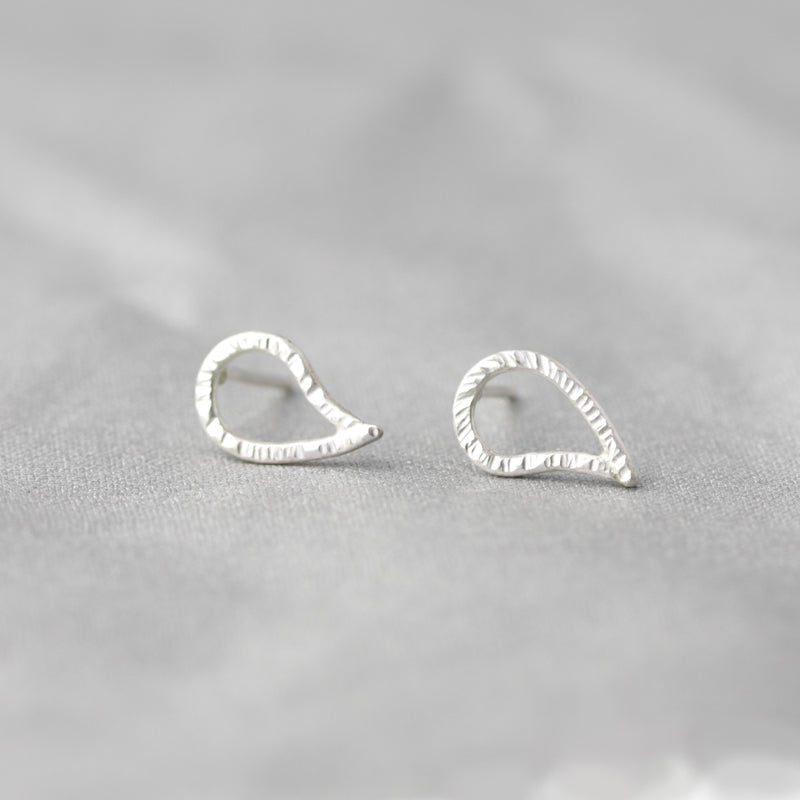 Textured Paisley Silver Stud Earrings