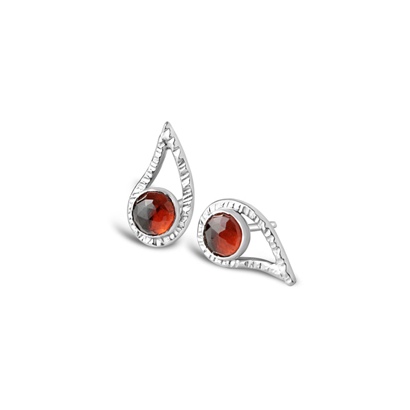 Paisley Gemstone Stud Earrings in Rose Cut Garnet