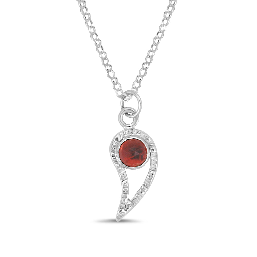 Silver Garnet Paisley Necklace