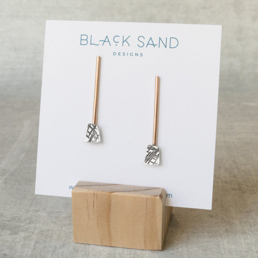 Modern Mixed Silver and Gold Abstract Geometric Post Earrings - PENDULUM