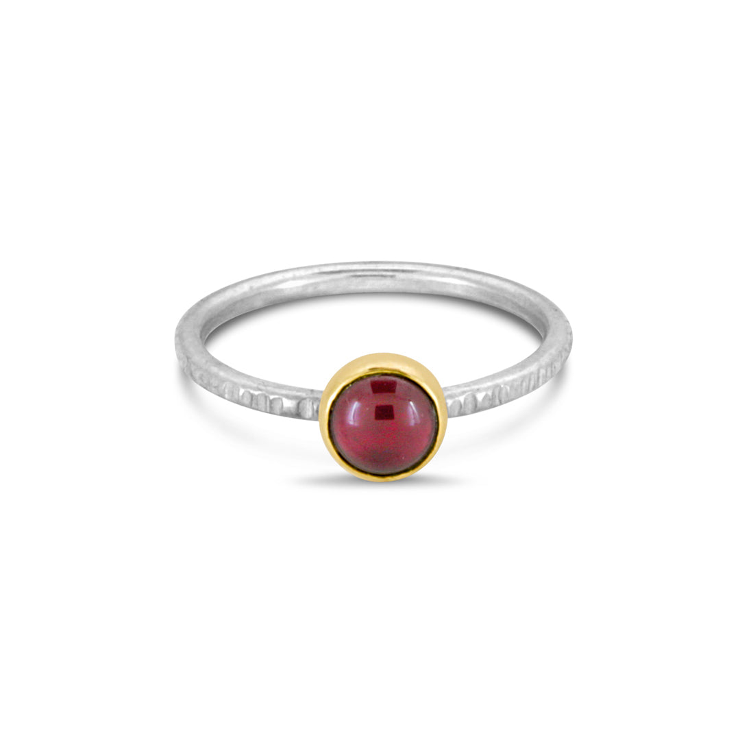 Mixed Silver and 14k Gold Garnet Stacking ring