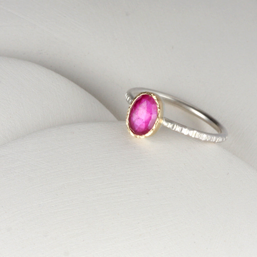 14k gold and silver sapphire textured ring