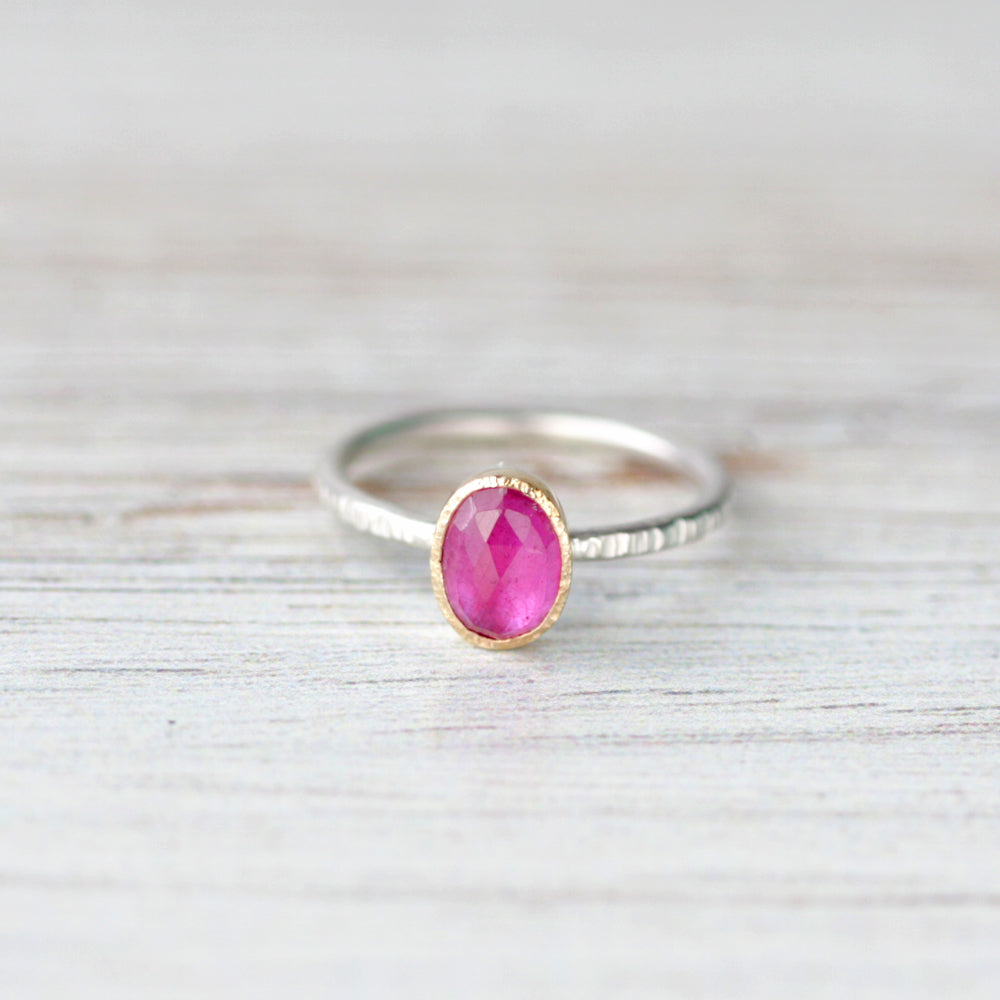 Pink Sapphire Mixed Metal Ring